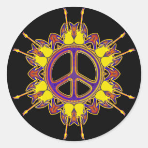 PEACE SIGN AND GUITARS CLASSIC ROUND STICKER