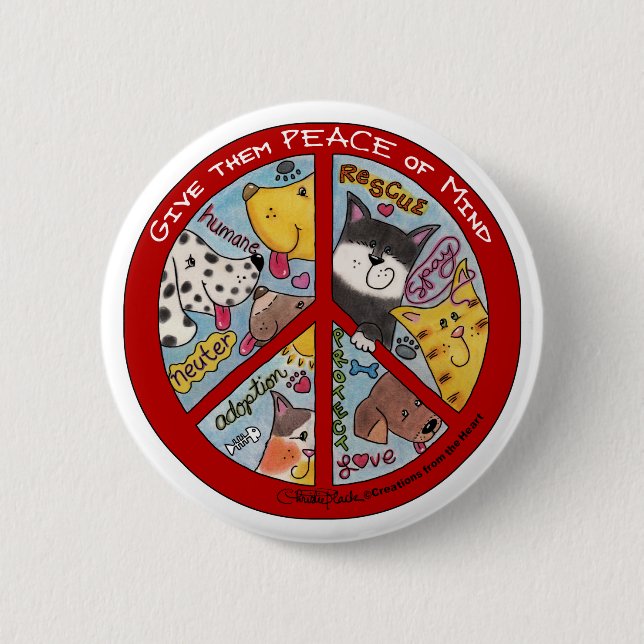 Peace Sign-Animal Protection 2 Inch Round Button (Front)