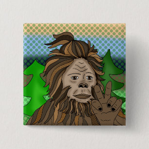Peace Sign Bigfoot Sasquatch 2 Inch Square Button