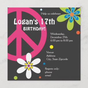 Peace Sign Birthday Invitation - Teen