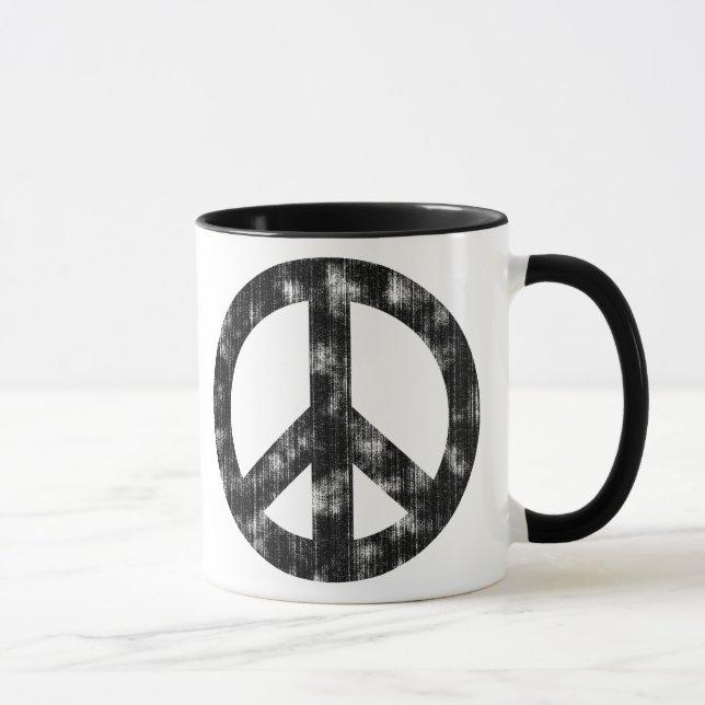 Peace Sign Black Distressed Mug (Right)