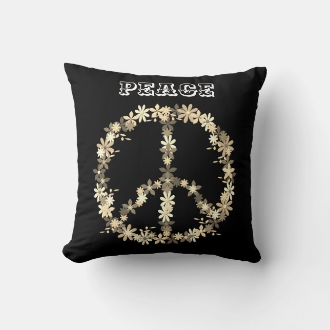 Peace sign ,black white monochromPersonalized text Throw Pillow (Front)