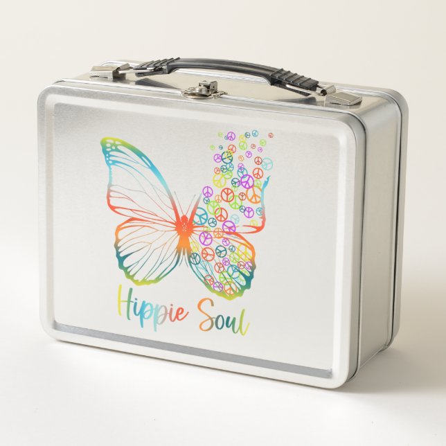 Peace Sign Butterfly Metal Lunch Box (Front)