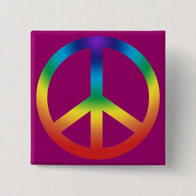 Peace Sign button; Chakra Colours 2 Inch Square Button (Front)
