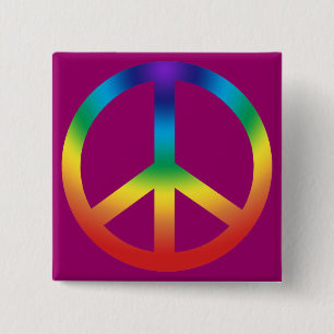Peace Sign button; Chakra Colours 2 Inch Square Button