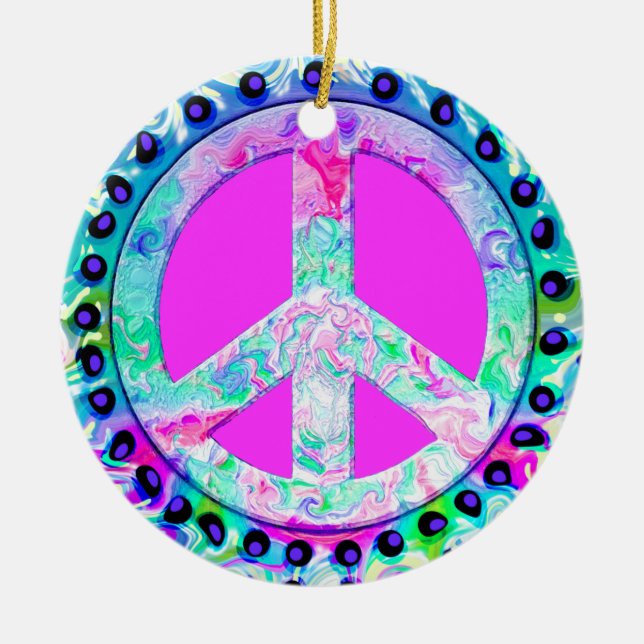 Peace Sign Christmas Ceramic Ornament (Front)