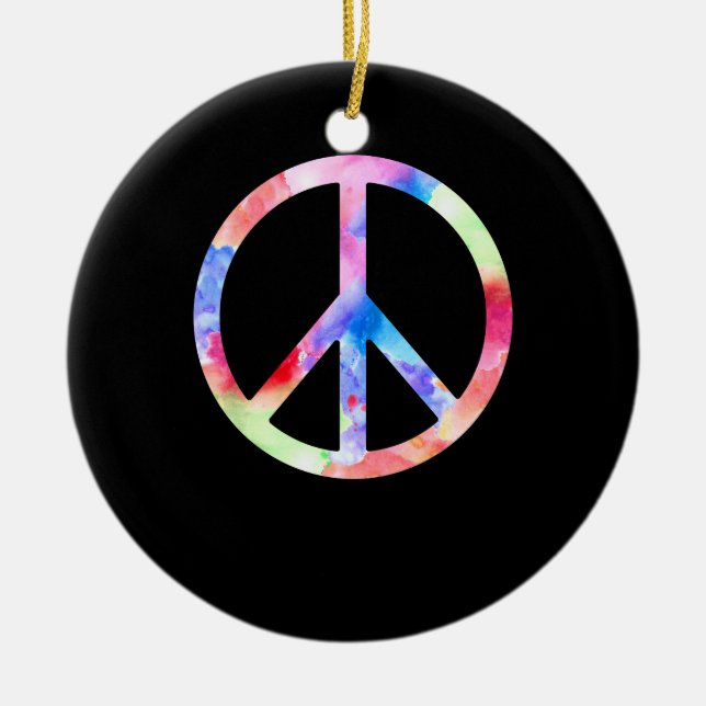 Peace Sign Colourful Ceramic Ornament (Front)