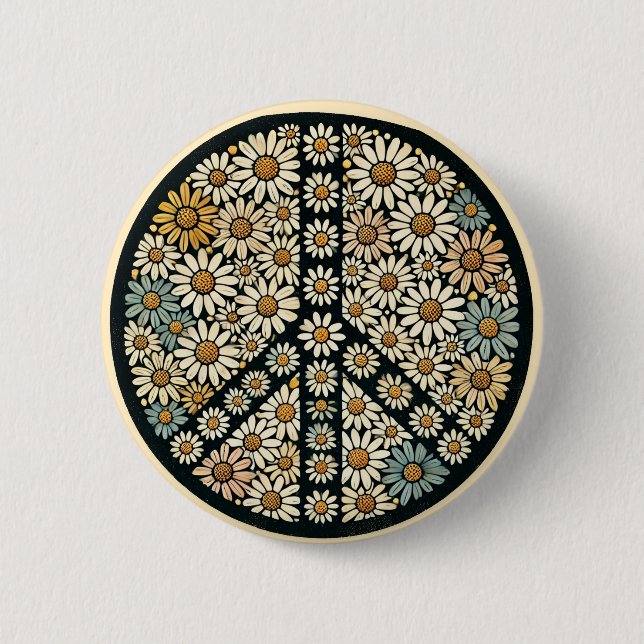 Peace Sign Daisies                                 2 Inch Round Button (Front)