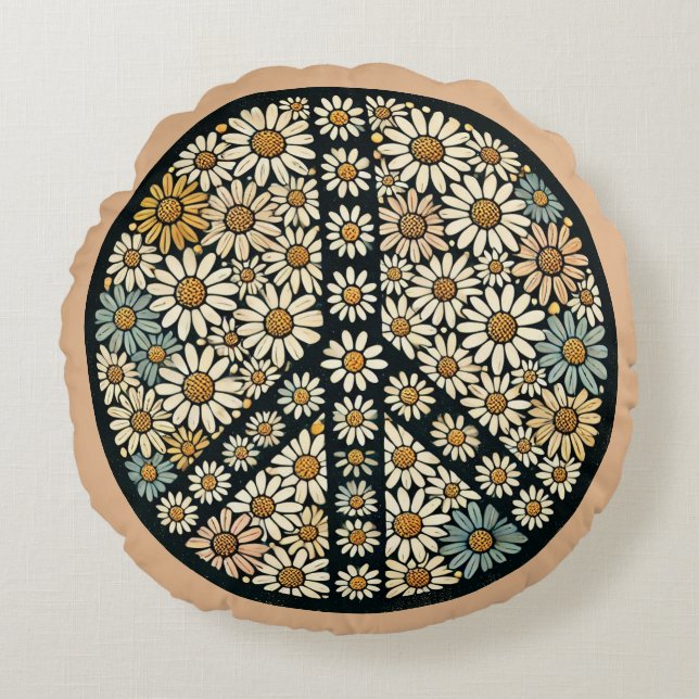 Peace Sign Daisies                                 Round Pillow (Front)