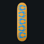 PEACE SIGN FEET SKATEBOARD<br><div class="desc">At totally cool PEACE SIGN FEET graphic covers this high quality hard-rock Maple board. A great gift for the holidays!! Step-up to Peace on this bright aqua and orange deck (available in all board sizes).</div>