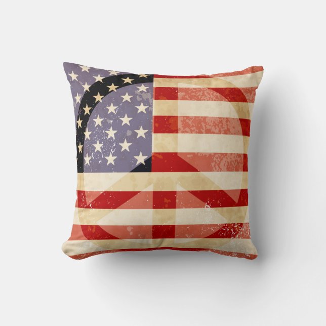 Peace Sign Flag Throw Pillow (Front)