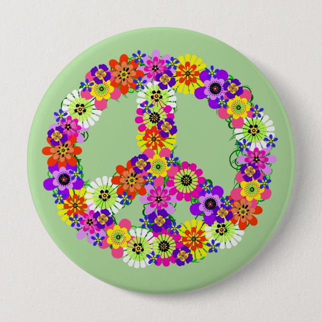 Peace Sign Floral 4 Inch Round Button (Front)
