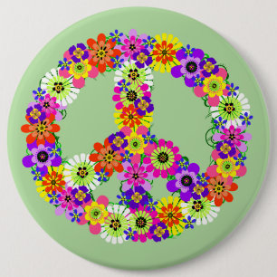 Peace Sign Floral 6 Inch Round Button