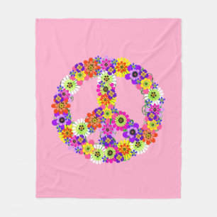 Peace Sign Floral in Baby Pink Fleece Blanket