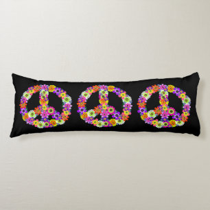 Peace Sign Floral in Black Body Pillow