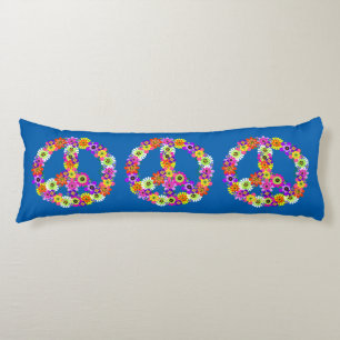 Peace Sign Floral in Dark Blue Body Pillow