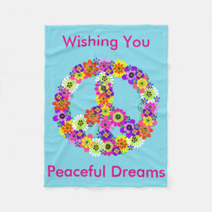 Peace Sign Floral in Light Blue Peaceful Dreams Fleece Blanket
