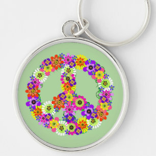 Peace Sign Floral Keychain