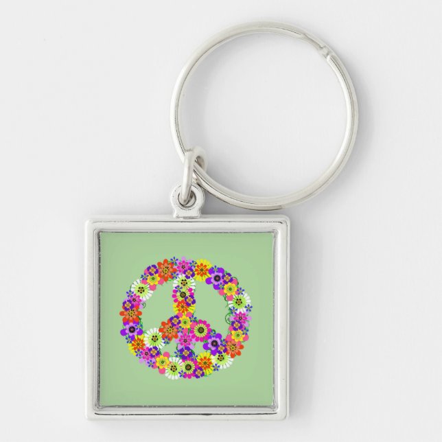 Peace Sign Floral Keychain (Front)