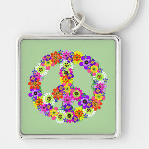 Peace Sign Floral Keychain