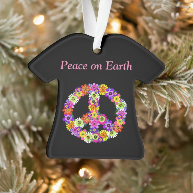 Peace Sign Floral on Black Ornament (Tree)