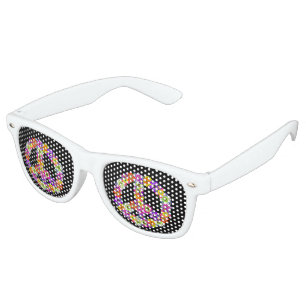Peace Sign Floral on Black Retro Sunglasses