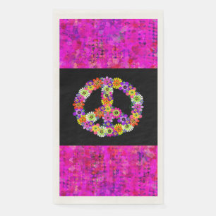 Peace Sign Floral on Black with Petals Napkin