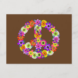 Peace Sign Floral on Brown Postcard