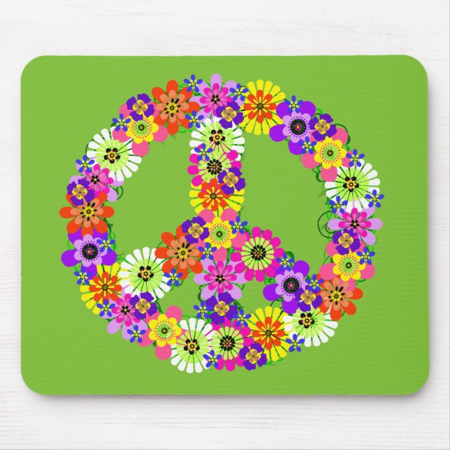 Peace Sign Floral on Lime Green Mouse Pad (Front)