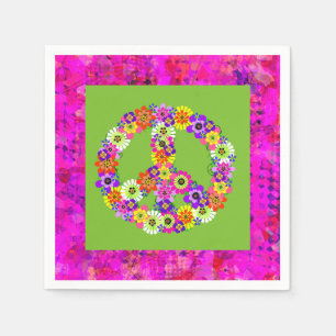 Peace Sign Floral on Lime Green Petals Napkin