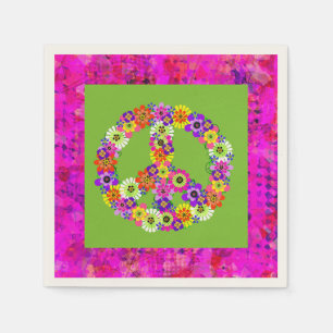 Peace Sign Floral on Lime Green Petals Napkin