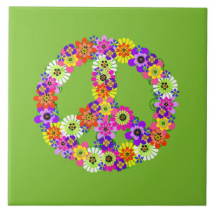 Peace Sign Floral on Lime Green Tile