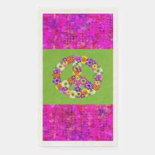 Peace Sign Floral on Lime Green with Petals Napkin