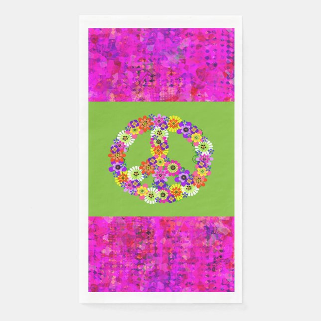 Peace Sign Floral on Lime Green with Petals Napkin (Front)