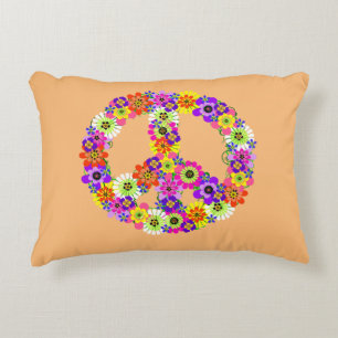Peace Sign Floral on Peach Accent Pillow