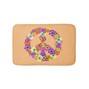 Peace Sign Floral on Peach Bath Mat