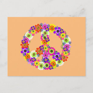 Peace Sign Floral on Peach Postcard