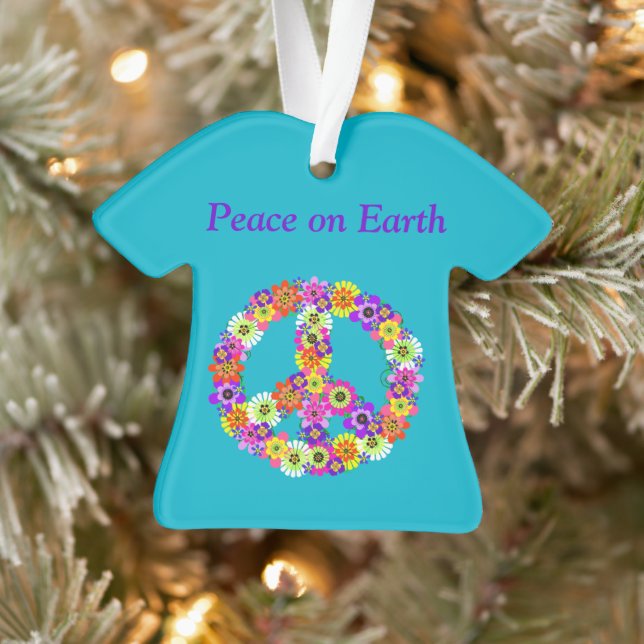 Peace Sign Floral on Turquoise Ornament (Tree)