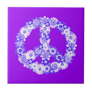Peace Sign Floral Purple Tile