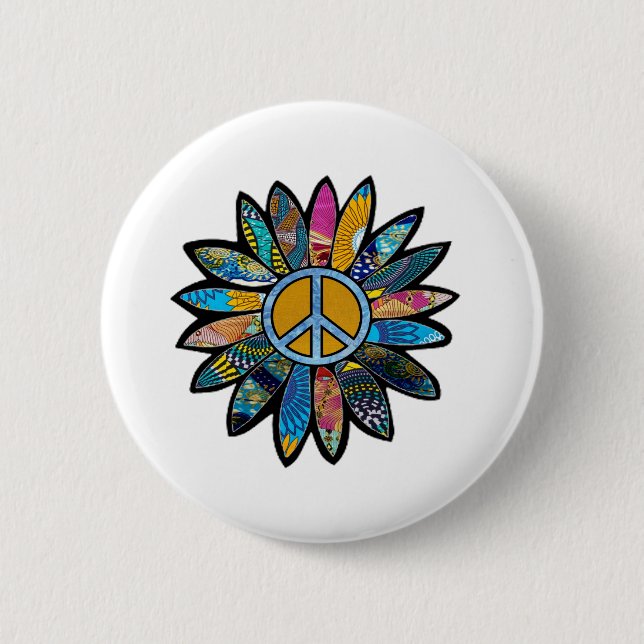 Peace Sign Flower Blues 2 Inch Round Button (Front)