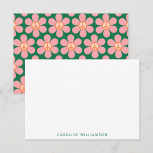 Peace Sign Flower Green Pink Baby Shower Name Card