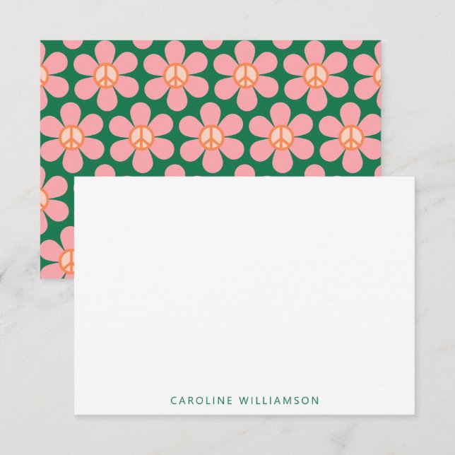 Peace Sign Flower Green Pink Baby Shower Name Card (Front/Back)
