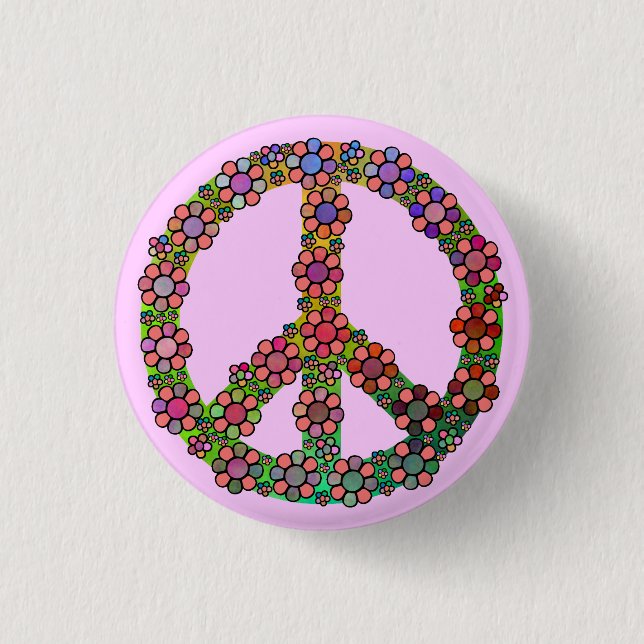Peace Sign Flower Symbol Colourful 1 Inch Round Button (Front)