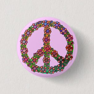 Peace Sign Flower Symbol Colourful 1 Inch Round Button
