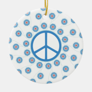 Peace Sign Flowers Ceramic Ornament