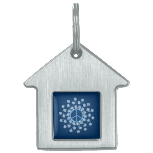 Peace Sign Flowers Pet ID Tag (Front)