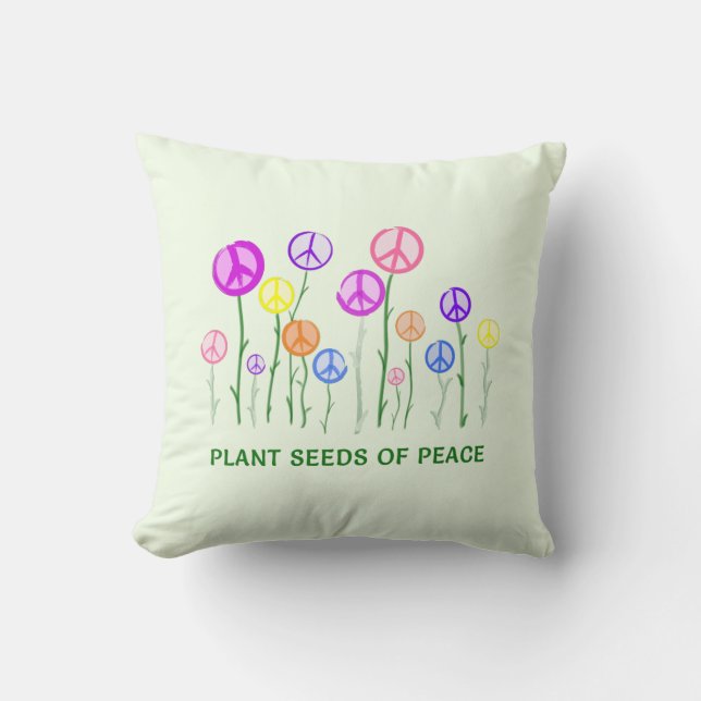 Peace Sign Flowers Throw Pillow (Front)