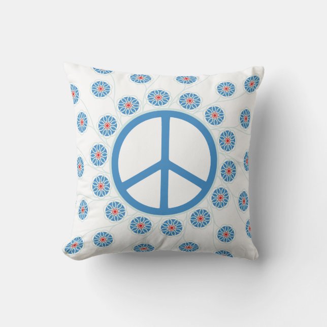 Peace Sign Flowers Throw Pillow (Front)