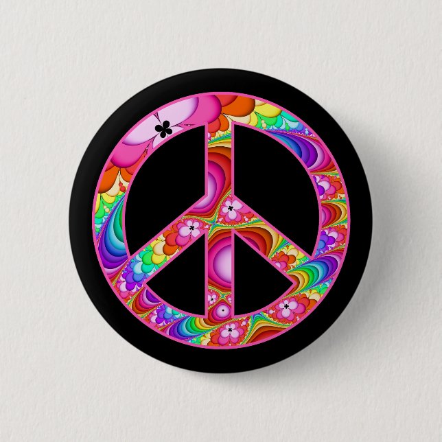 Peace Sign Fractal Groovy Trip 2 Inch Round Button (Front)