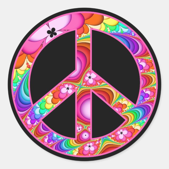 Peace Sign Fractal Groovy Trip Classic Round Sticker (Front)